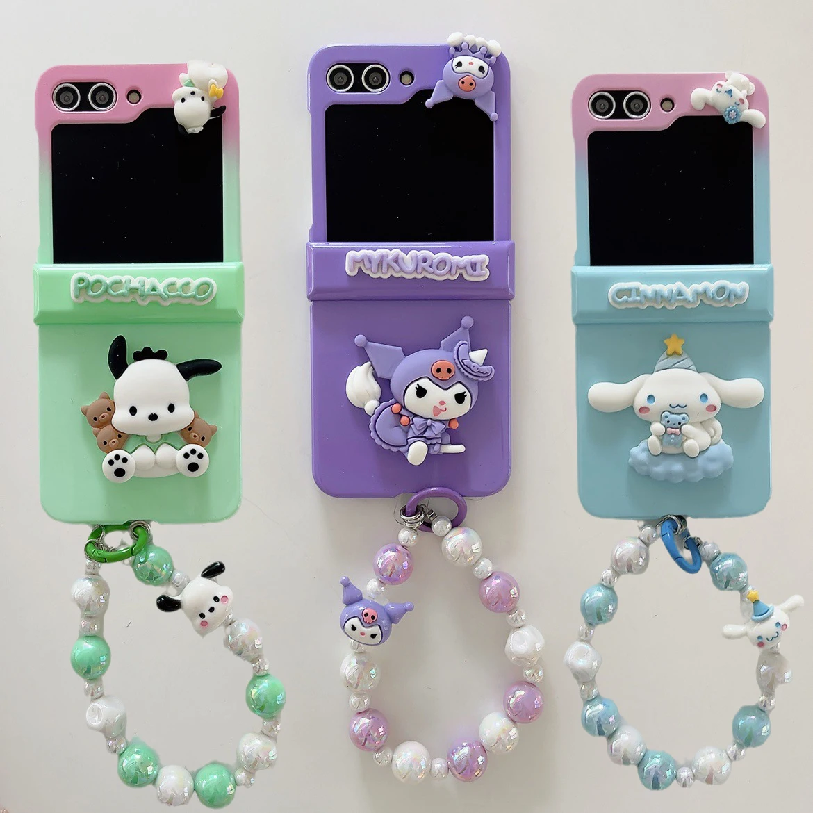 Sanrio Kuromi Hello Kitty Bracelet Phone Case for Samsung Galaxy ZFlip5 5G ZFlip4 ZFlip3 Flip3 Flip4 Cinnamoroll Hard PC Cover