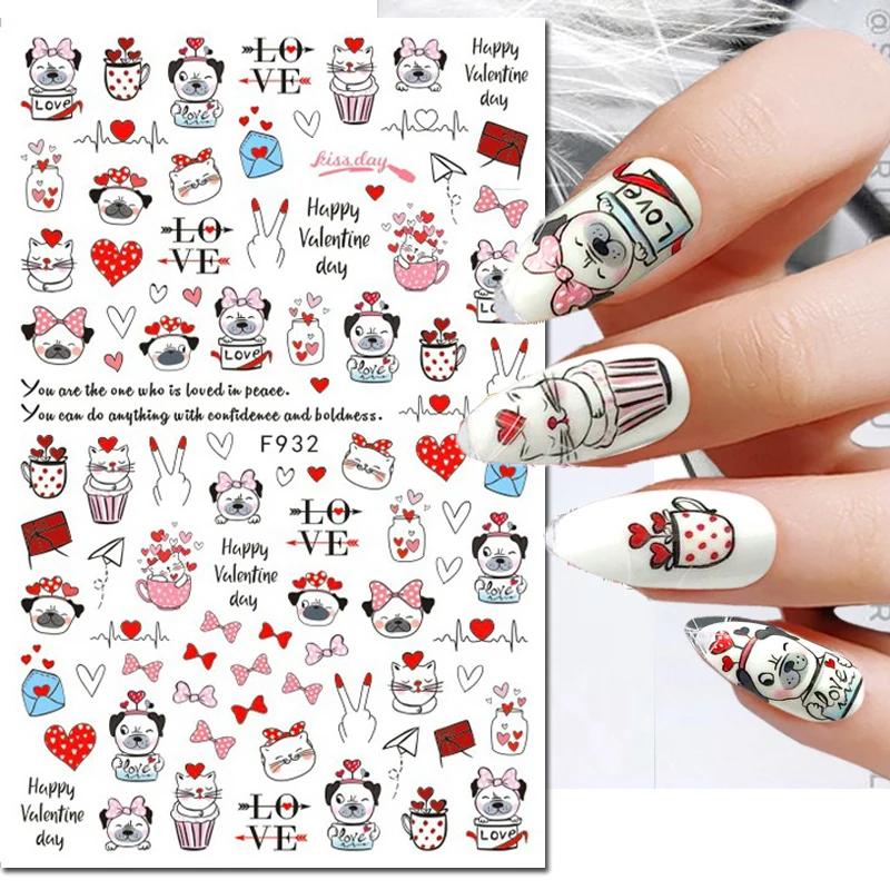 

3d Valentine Cardiogram Heart Arrow Love Letters Nail Art Stickers Adhesive Sliders Nail Decals Decoration Manicure Accessories