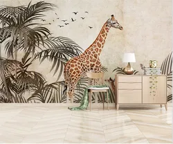 Papel de parede Custom moderne neue schlafzimmer wohnzimmer dekoration malerei tropische pflanze giraffe hintergrund tapete