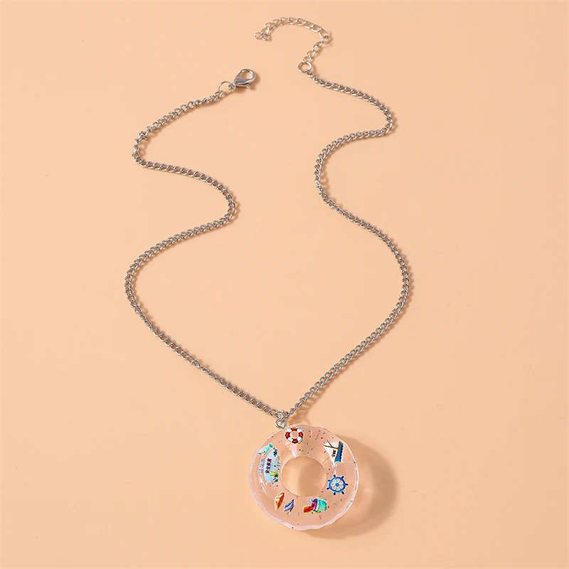 Modische Bunte Harz-Schwimmring-Halskette für Frauen und Mädchen Sommer Strand Urlaub Schmuck Geschenke – Detail 15