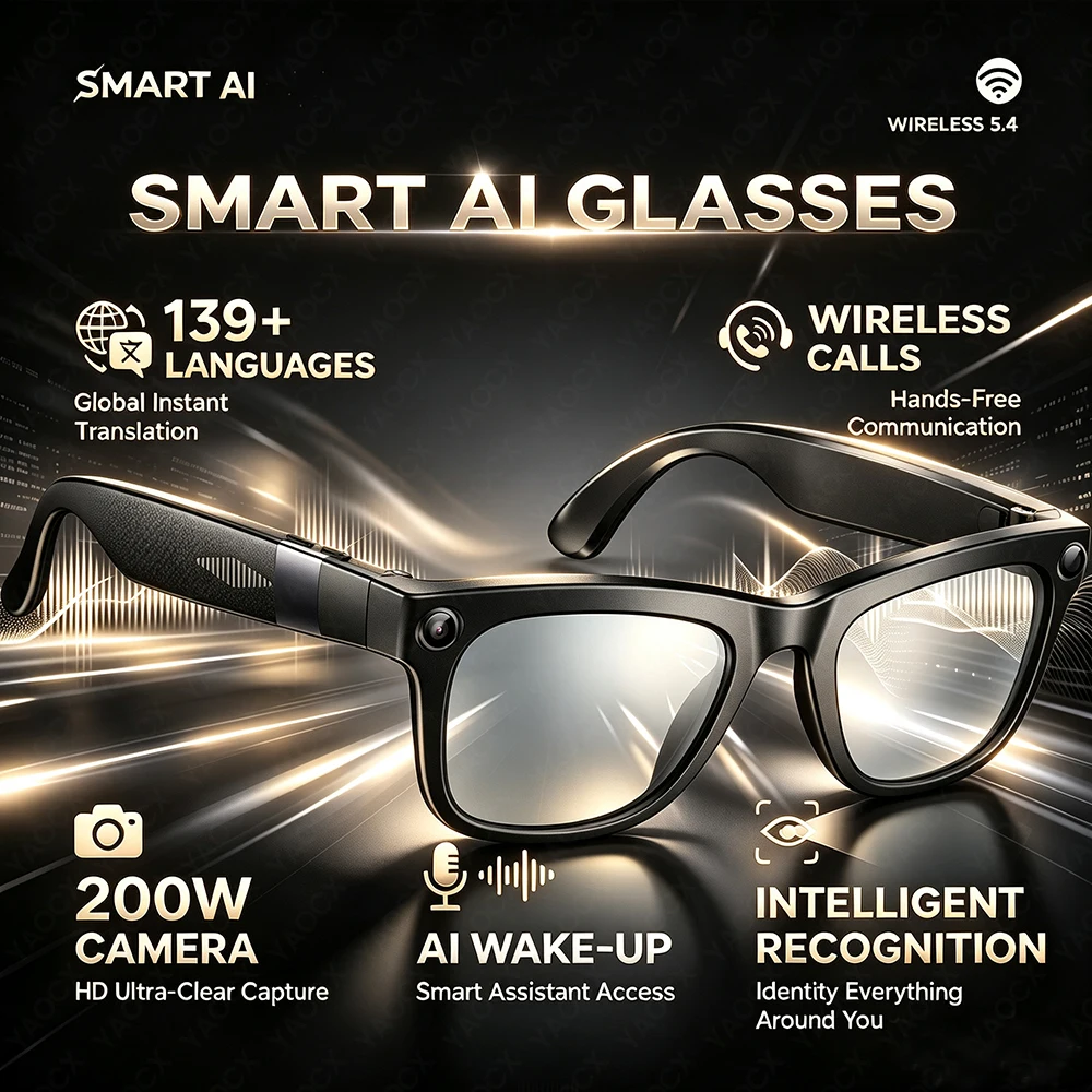 200W Camera AI Smart Glasses 290mAh Battery Voice Assistant Bluetooth Call WIFI6 Transmission Magnetic Charging Smart Glasses