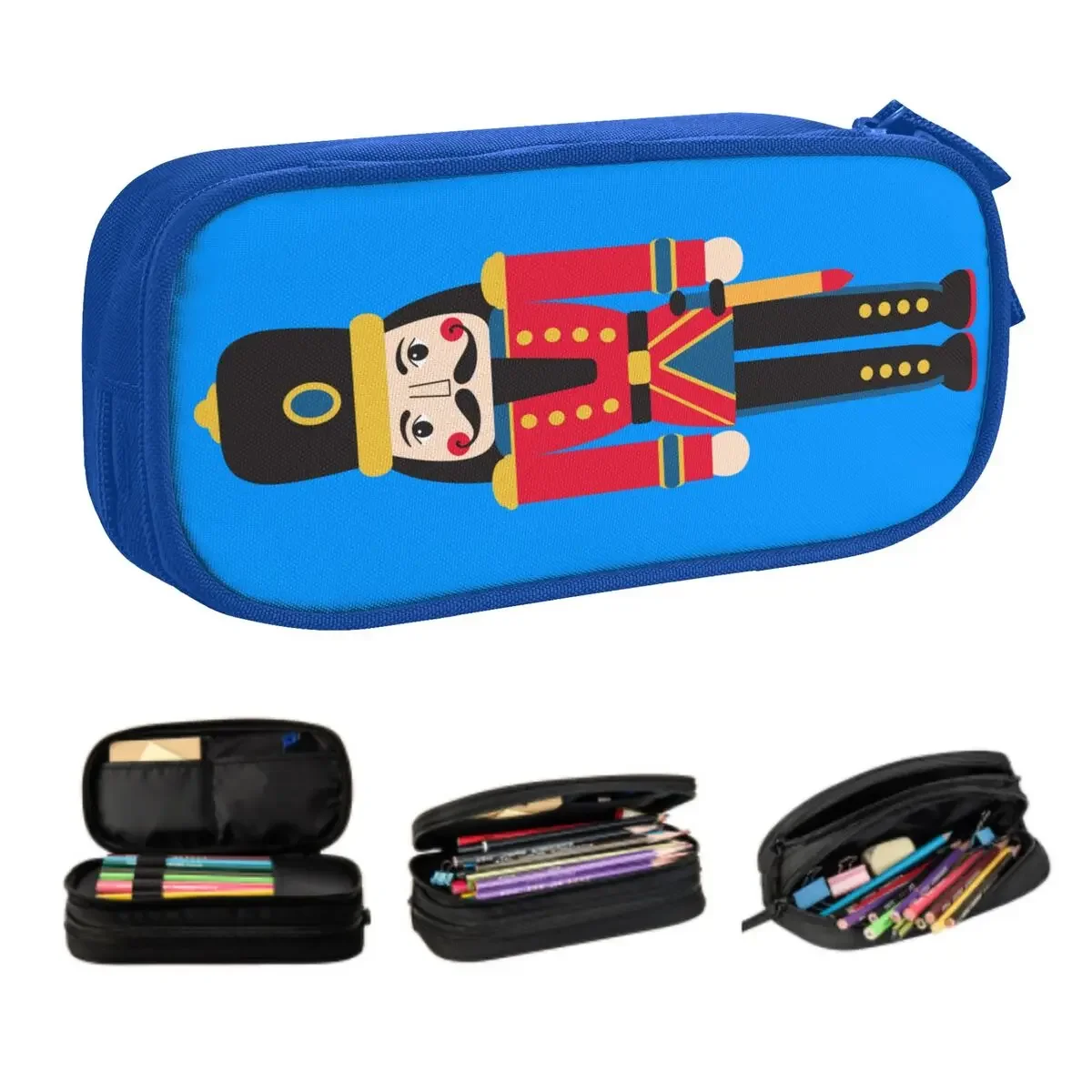 Custom Korean Nutcracker Doll Pencil Cases for Cartoon Christmas Soldier Toy Large Capacity Pen Bag Box School Supplies