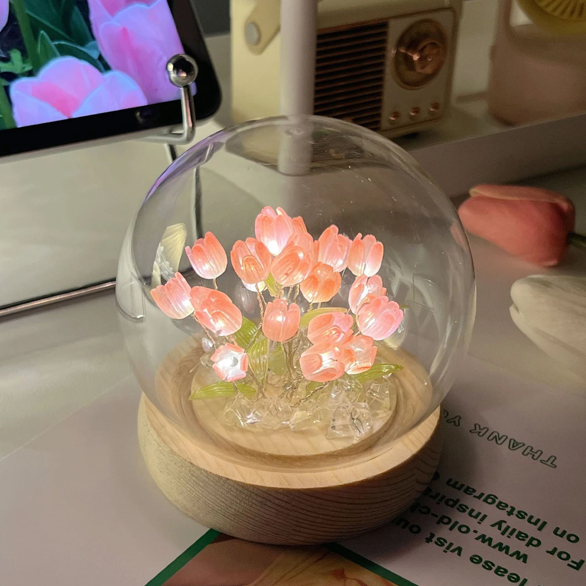 20 Pcs Tulip Night Light LED Bedside Sleep Light Battery Powered Cute Tulip Flower Table Lamp DIY Analog Flower Home Decor Gifts