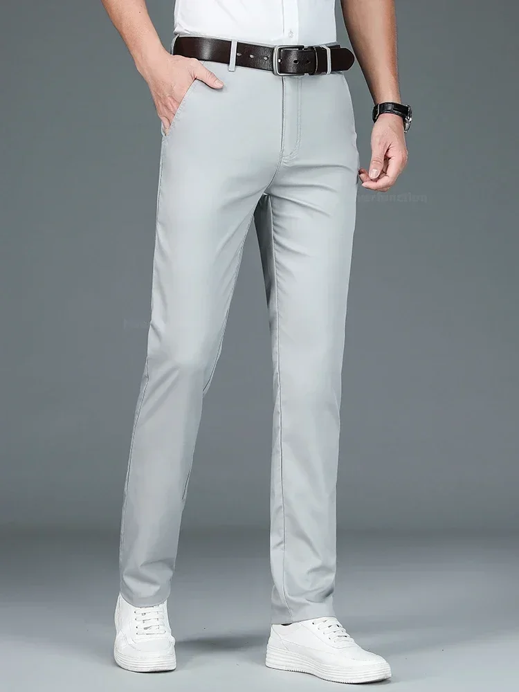 Summer New Men's Bamboo Fiber Slim Business Casual Pants Fashion Classic Breathable Designer Formal Long Trouser Male Clothing