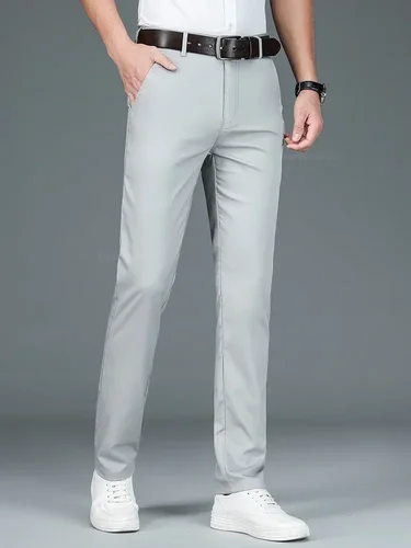 Imagen 2 del producto Novedad de verano, pantalones informales ajustados de fibra de bambú para hombre, pantalones largos formales de diseñador transpirables clásicos a la moda, ropa masculina