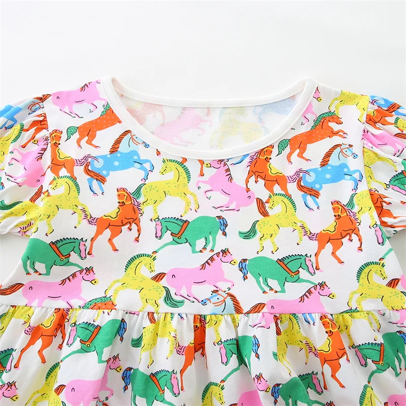 2026 جديد الصيف الخيول طباعة فستان الأميرة للفتيات 2-7T طفل قصير الأكمام فساتين الحفلات الأطفال وصول جديد فساتين الطفل #3