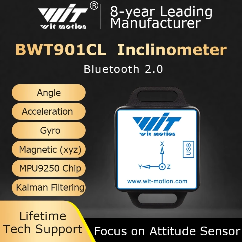 

Bluetooth Accelerometer BWT901BCL 200Hz MPU9250 AHRS 9-Axis Gyroscope+Angle(XY 0.05° Accuracy)+Magnetometer with Barometric