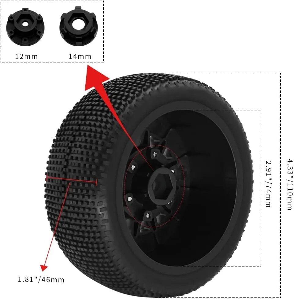 GLOBACT RC Wheels Tires for 1/10 Scale Slash 2WD 4×4 Tires Arrma Senton Tires Axial Redcat Rc4wd Hex Detachable Replacement