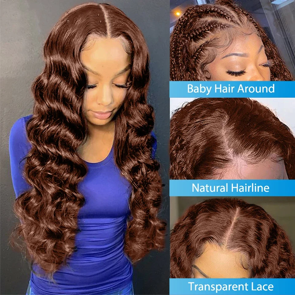 Chocolate Brown Loose Wave Human Hair Wigs Deep Wave Lace Frontal Wig 13x4 Ocean Curly Lace Perruque Cheveux Humain for Women