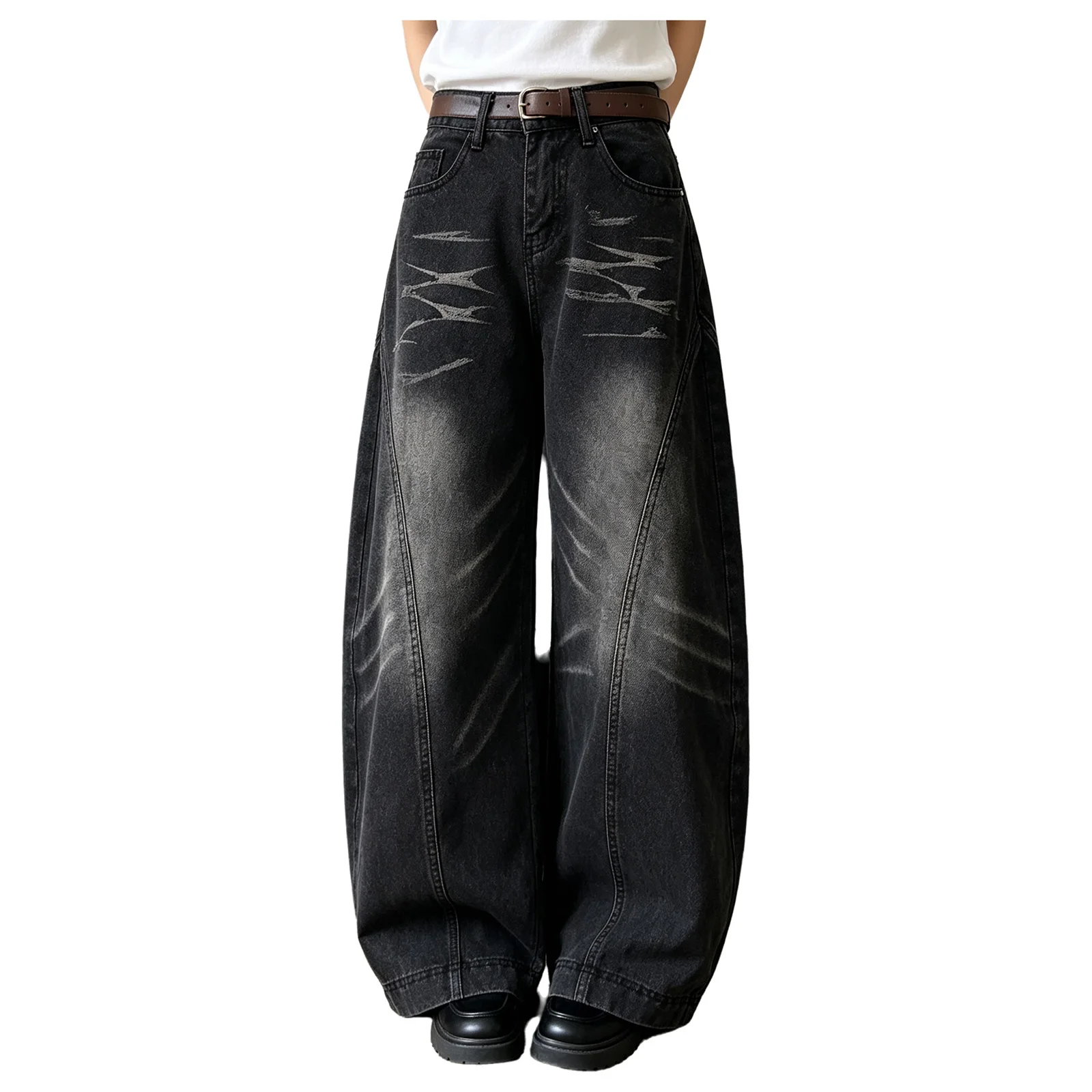 Men's Baggy Jeans High Waist Wide Leg Denim Pants with Pockets Distressed Jeans Women Y2k Streetwear for Women Men Baggy Jeans