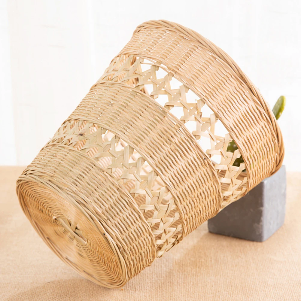 

1Pcs Bamboo Woven Trash Can Handmade Wastebasket for Home Office Bathroom Decorative Storage Basket Rustic Style Waste