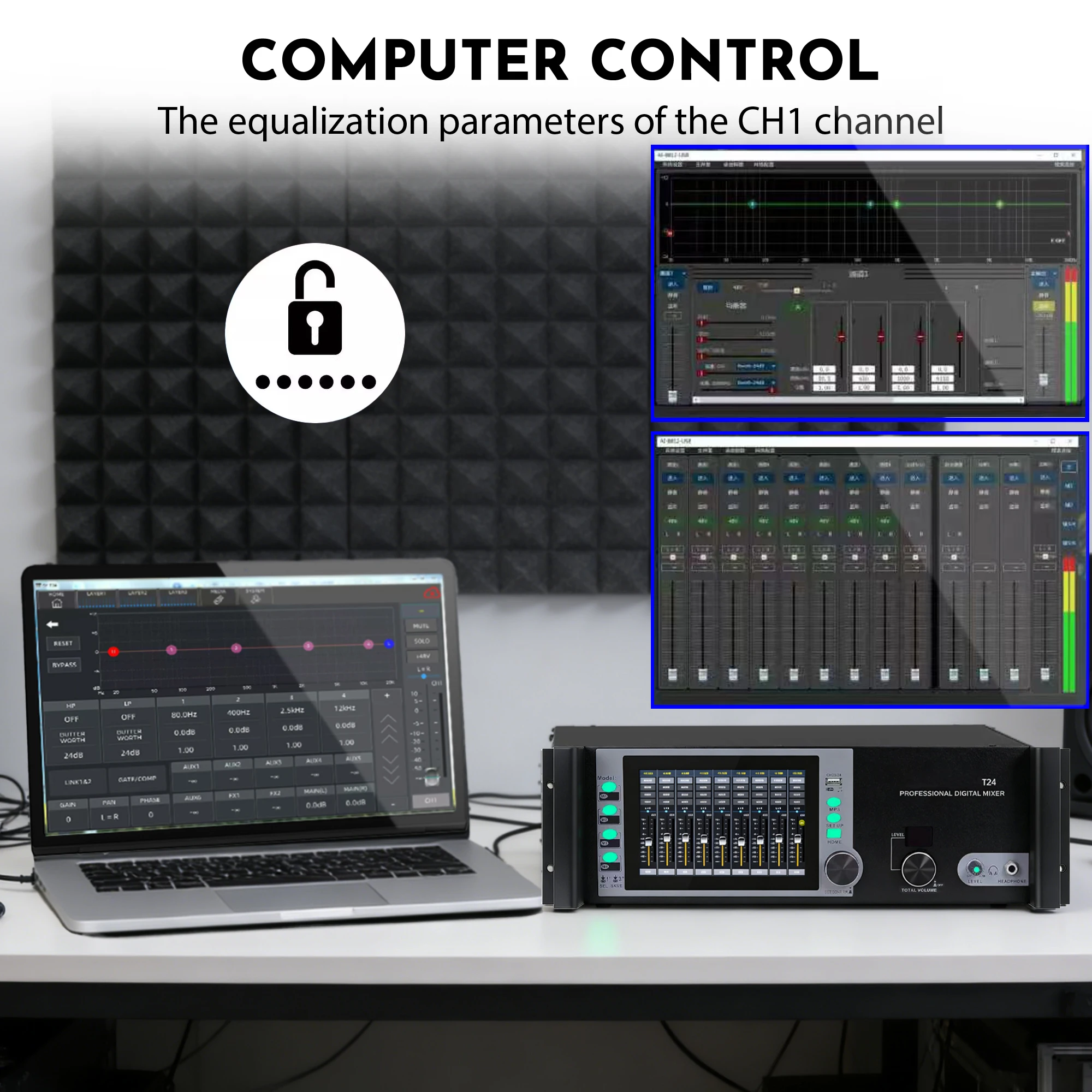 Paulkitson TF24 Rack-Mount Professional Digital Mixer PC Control Audio Mixing Console For Stage Live Show KTV Wedding Church