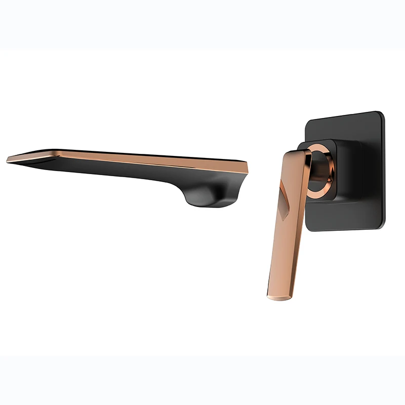 Newest Matt Black Rose Gold Single Handle Hot Cold Water Tap Bathroom Wall Mounted Basin Faucet