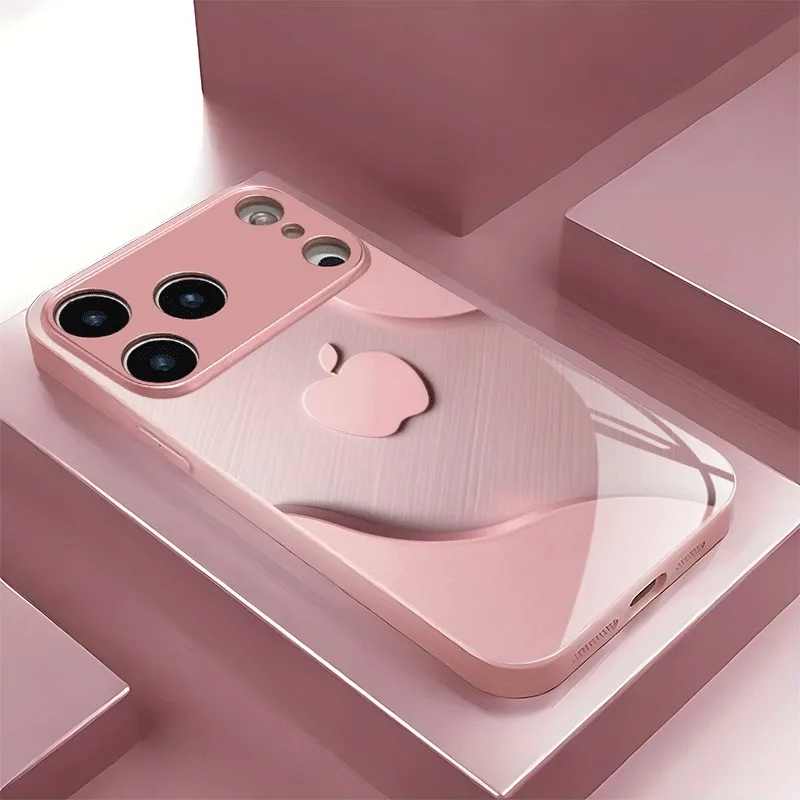 Luxury Light Pink For Apple Pattern Metallic Paint Glass Pho