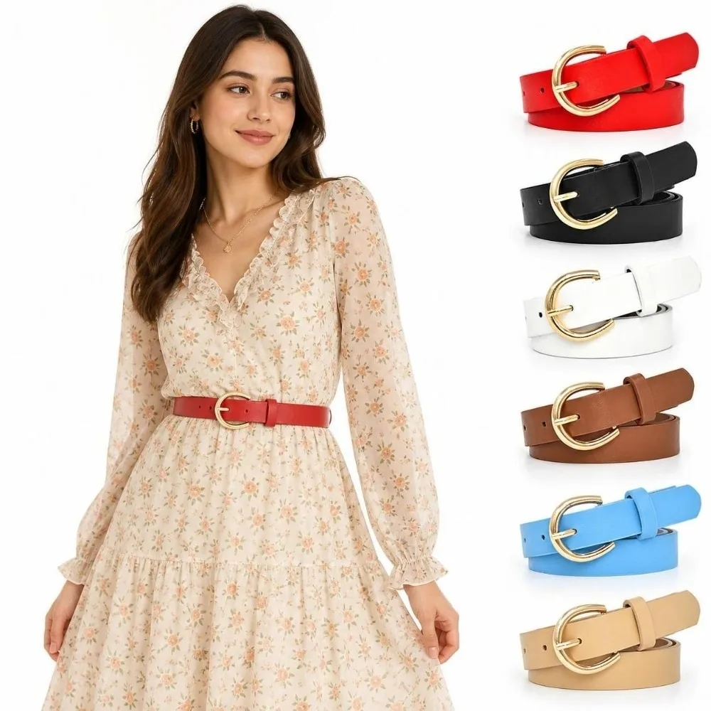Thin Width Kids Waist Strap Oval Buckle Adjustable PU Leather Belt Metal Pin Buckle Slim Student Waistband Belt For Girls