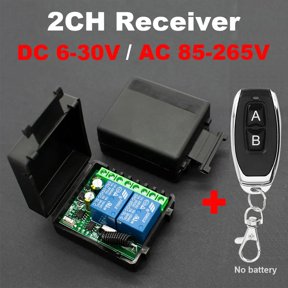 

DC 12V 24V 220V 2 Channel Relay Receiver,include 433MHz rf Remote Control,for Garage Door、Light、LED、Motor Signal transmission