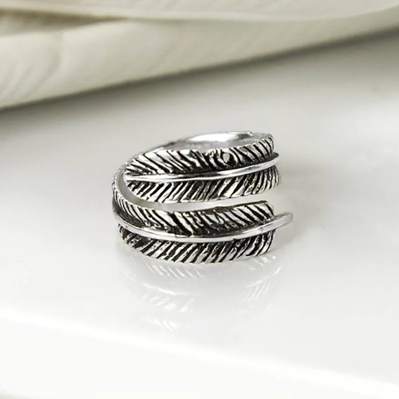 

Huajie Make Old Metal Silver Feather Shaped Rings for Unisex Personality Fashion Party Wild New Ring Jewelry