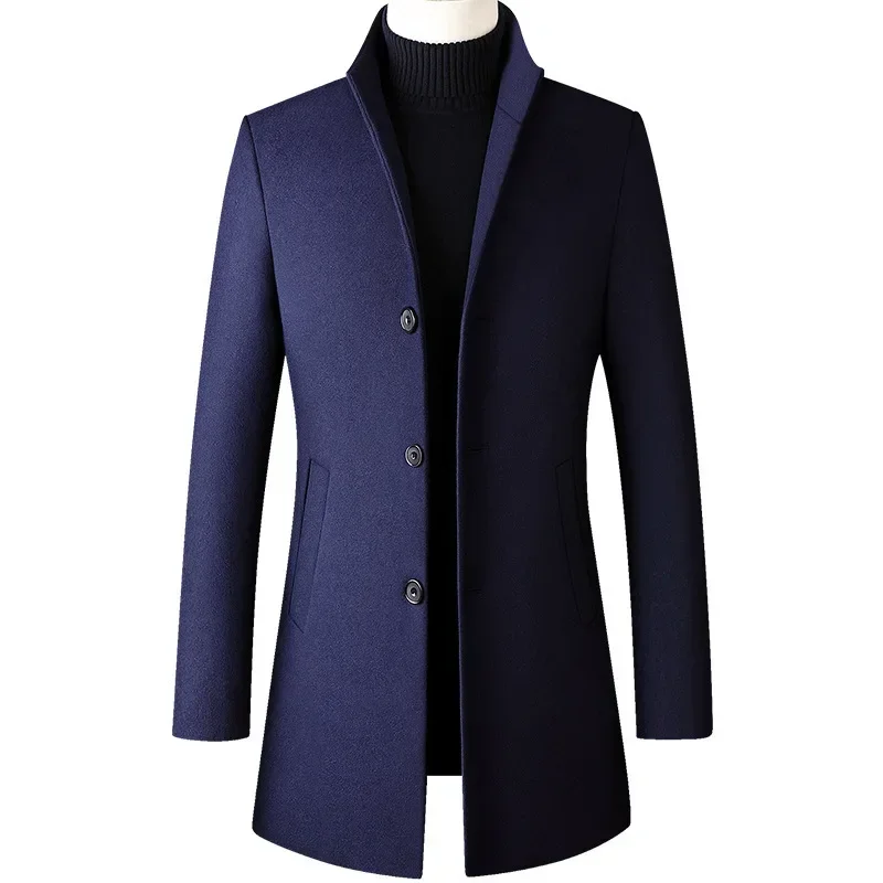 Manteau en laine de haute qualité pour hommes, veste longue, solide, coupe couvertes, épaisse, chaude, mode masculine, vêtements pour hommes,