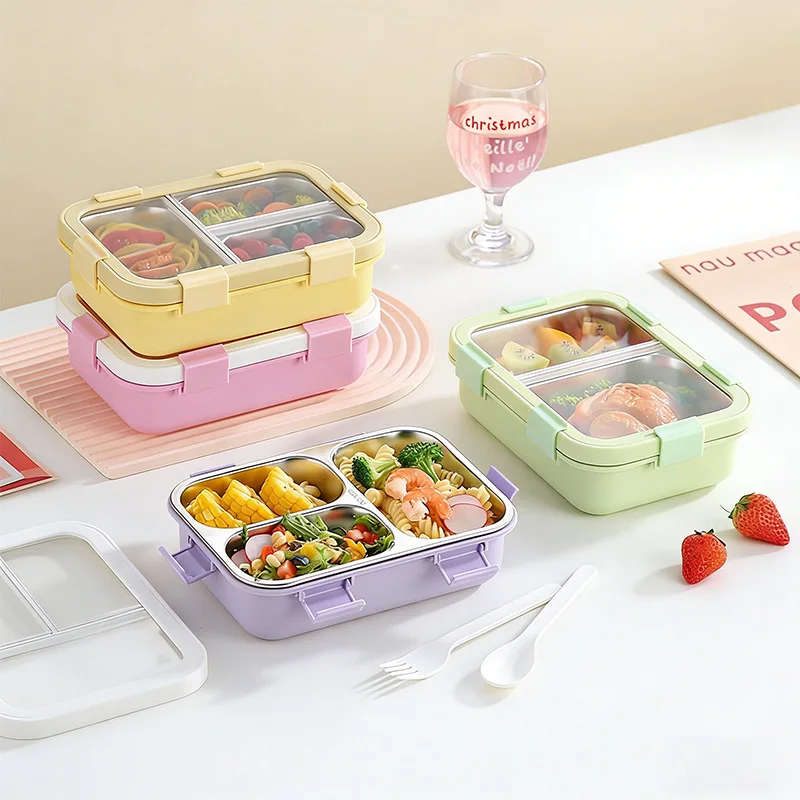 Macaron Color Plastic Lunch Box – Leakproof 3-Compartment Bento Box, Odor-Free & Aesthetic for School, Office, Adults, Lunchbox