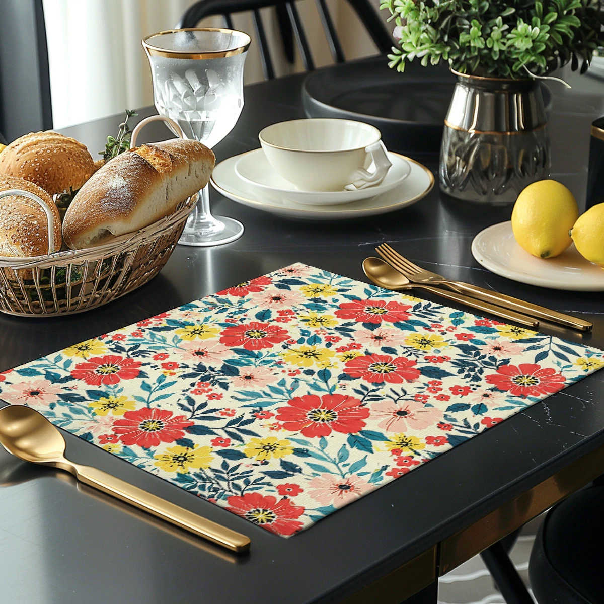 Floral & Leopard Print Polyester Placemats & Coasters - Stylish Table Linens for Home Dining, Restaurant Decor