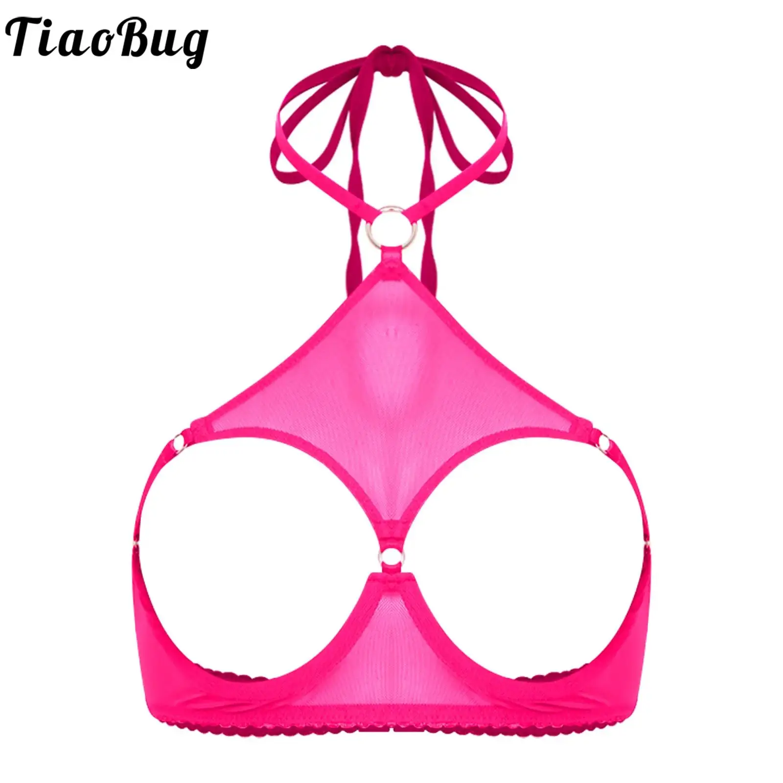 

Women See Through Mesh Bra Lingerie Lace-up Halter Cut Out Cup Underwire Bralette Bra Push Up Balconette for Anniversary Dating