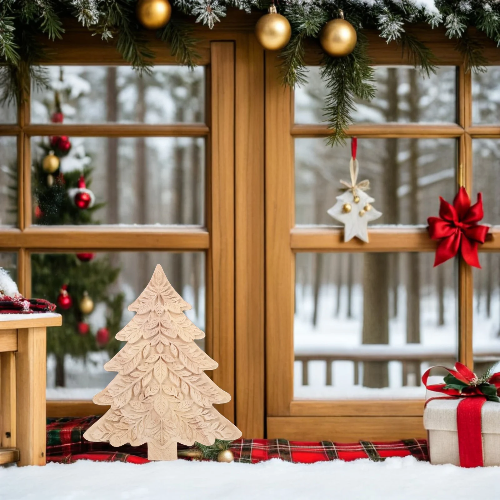 

Wooden Christmas Tree Signs Carved Unfinished Tree Decorations for DIY Holiday Crafts Mantel Displays Rustic Farmhouse Charm