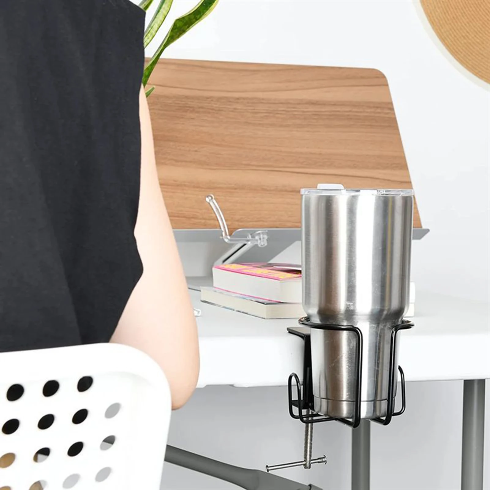 

Large Desk Cup Holder Easy to Install Table Anti-Spill Cup Organizer for Home Office and School