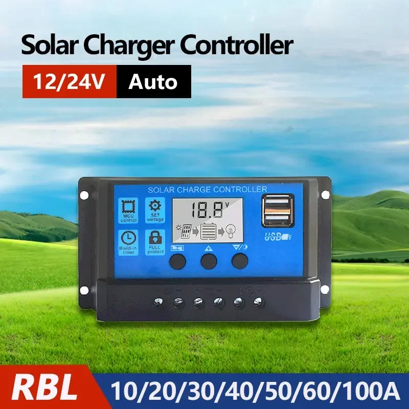 10/20/100A MPPT Solar Charge Controller LCD Display 12V/24V Dual USB Auto Solar Cell Panel Charger Regulator With Load