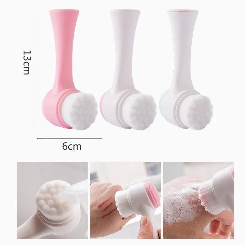 Double Sided Facial Cleansing Brush Silicone Soft Bristles Blackhead Remover Pore Cleaner Exfoliating Massager Waterproof Tool