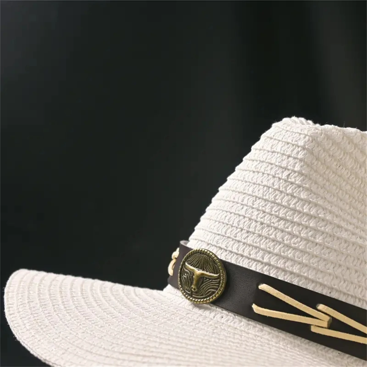 Ladies\' wide belt trim cowboy hat spring and Summer Outdoor Sun Protection Beach Sun hat folding straw jazz hat men can wear