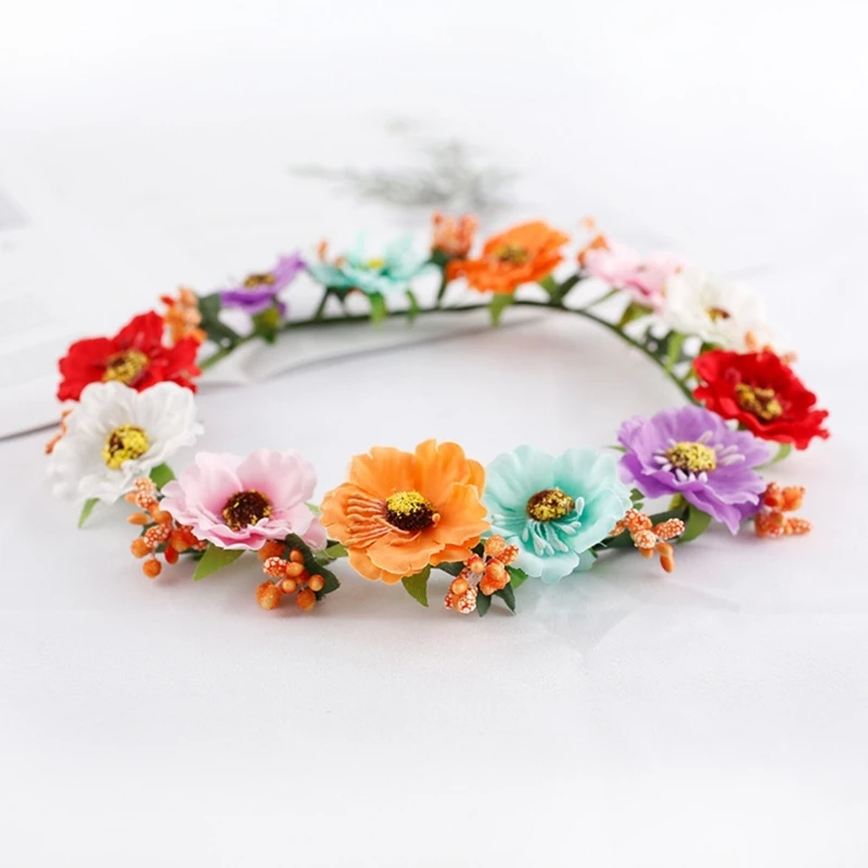 Realistic Flower Hairpiece Colorful Flower Headdress Bridal Role Playing Photo