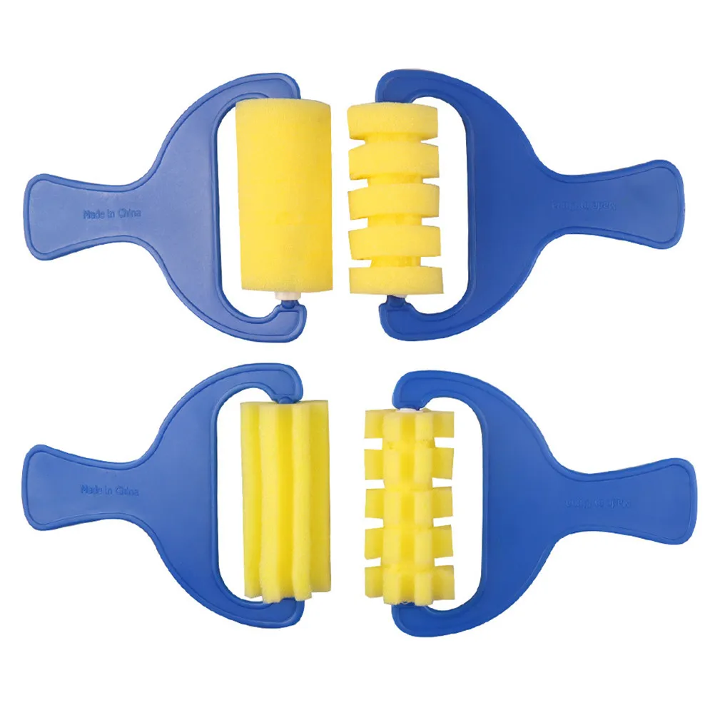 2Sets Kids Sponge Brush Roller Set Easy-Grip Painting Tool for Toddlers Preschoolers Kindergarteners DIY Art Projects