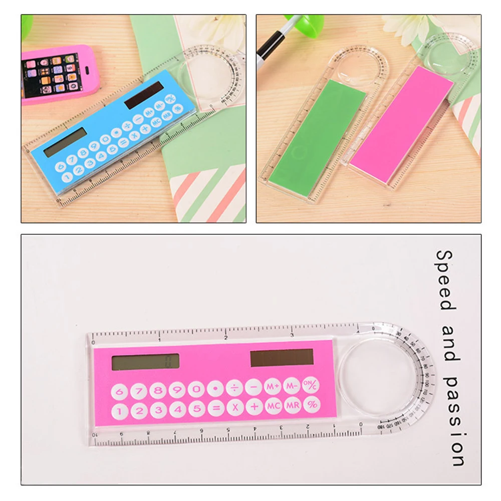 1pc 10cm Ruler Mini Calculator Ultra-thin Solar Energy Multifunction Calculator for Children School Office Supplies Random Color