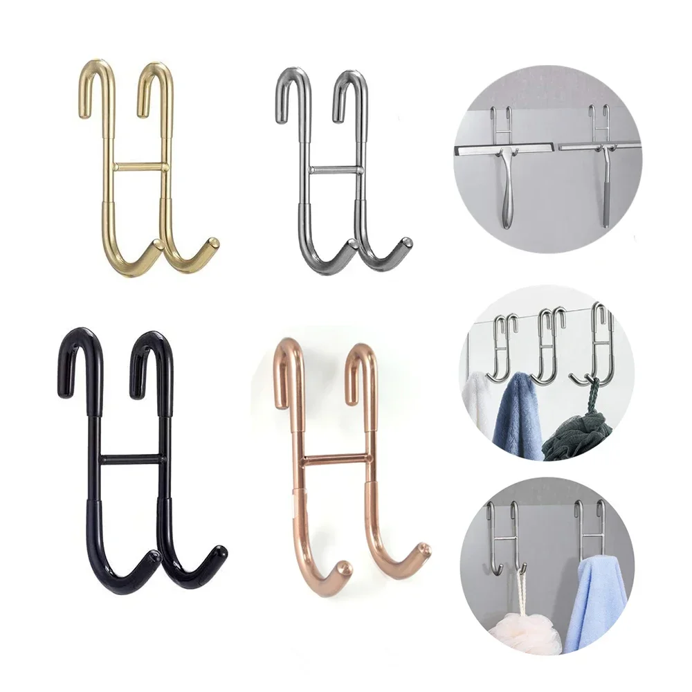 Shower Hook 304 Stainless Steel Glass Door Shower Hook Towel Rack Hooks Kitchen Bathroom Frameless Drilling-Free Hanger