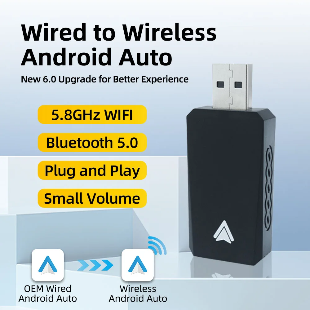 

New Upgraded 6.0 Wired to Wireless Android Auto for Wired Android Auto Car Smart Ai Box Bluetooth WiFi Mini Auto connect Map