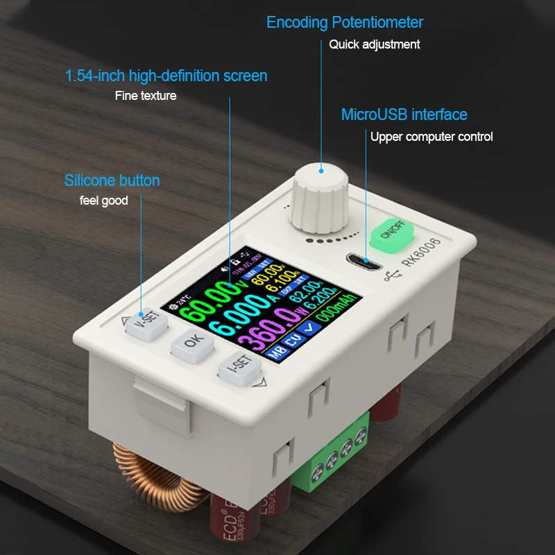 Imagem -04 - Regulado Power Supply Buck Converter dc Ajustável para dc Step Down Banco de Tensão Rk6006 Rk6006-bt 60v 6a Rk6006-c