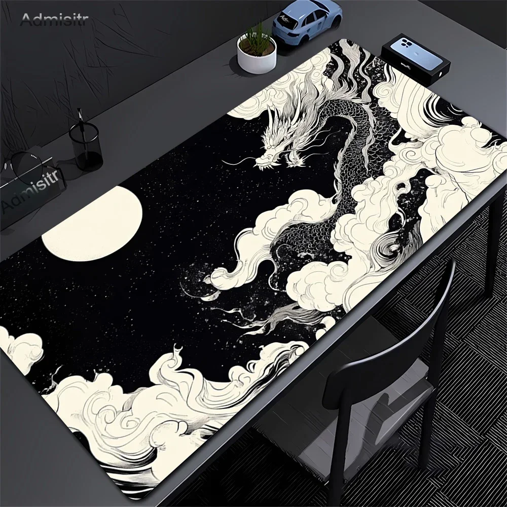 XXL Black and White Dragon Anime Mouse Pad Large Keyboard Lockrand Desktop Game Mat Leather Non-slip Carpet Convenient Washable