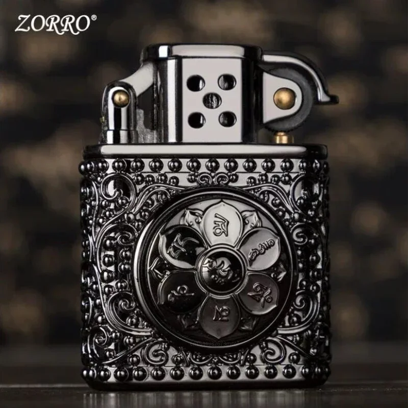 Zorro Windproof Kerosene Lighter Good Luck Zodiac Chinese Style Gasoline Lighter Rotating Toy Lighter Men\'s Business Gift