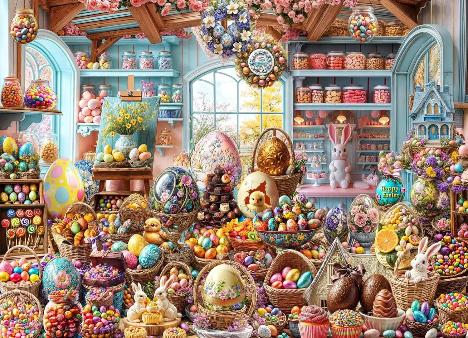 Easter Shop 520/300/120 Pieces Jigsaw Puzzles Challenging Family Activity Games for Gameroom Bedroom Livingroom Party Gift