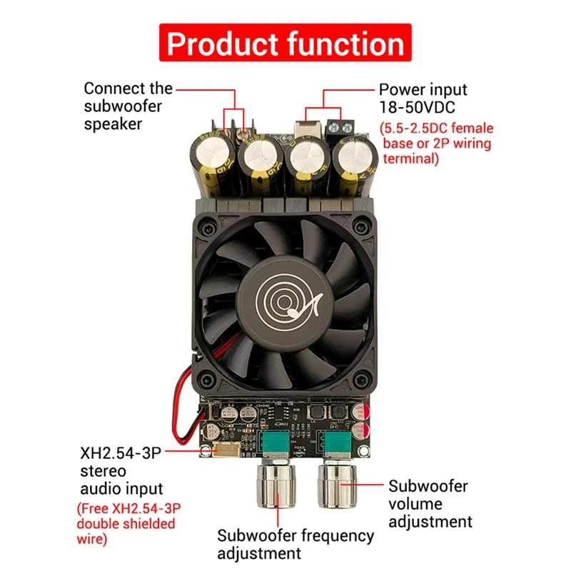 ZK-6001 Digital Power Amplifier Board 2.1 Channel 600W Subwoofer TPA3225 Bluetooth Amplifier Module With Shielded Wire