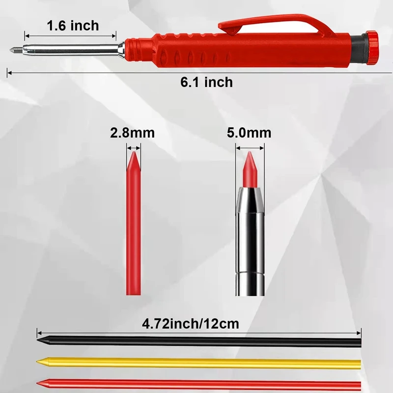 Pensil tukang kayu mekanik, pensil konstruksi dengan rautan bawaan + 12 isi ulang untuk tukang kayu