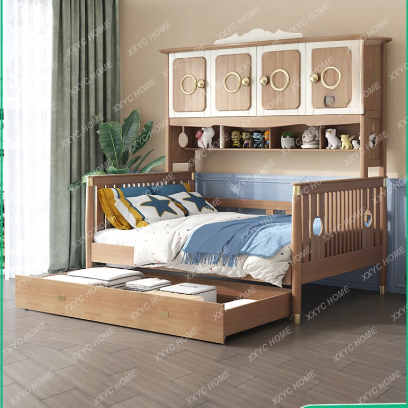 Children's Bed All Solid Wood Bed with Wardrobe Integrated Combined Bed Small Apartment Teenagers Red Sandalwood Single Bed