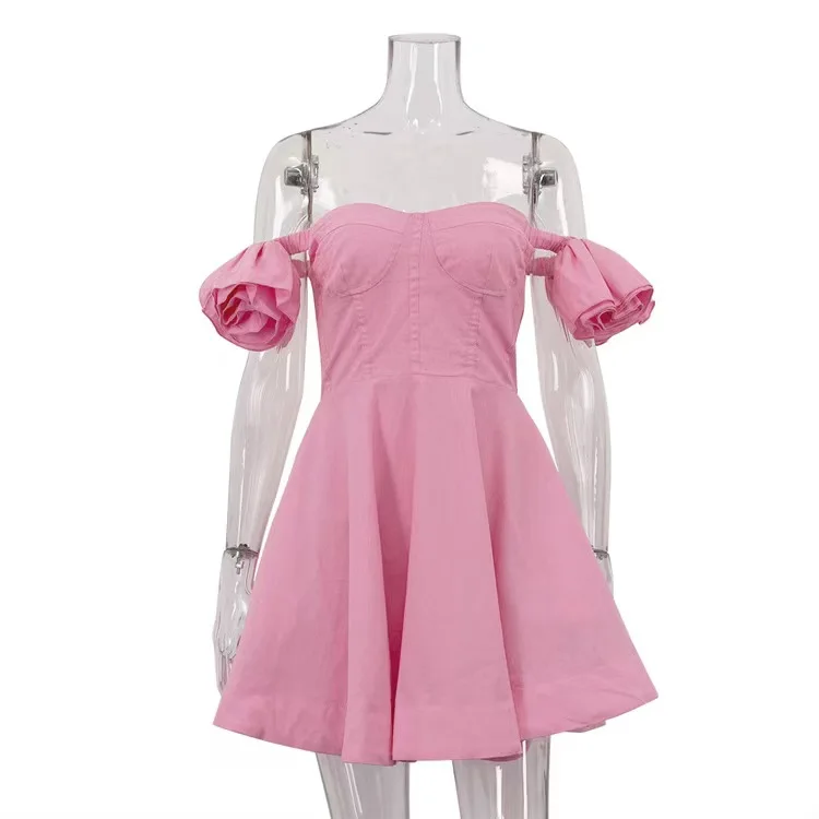 섹시한 플라워 스플라이싱 튜브 드레스, 패셔너블한 하이웨이스트 A라인 스커트, 코튼 지퍼 슬레 캐주얼 데일리웨어