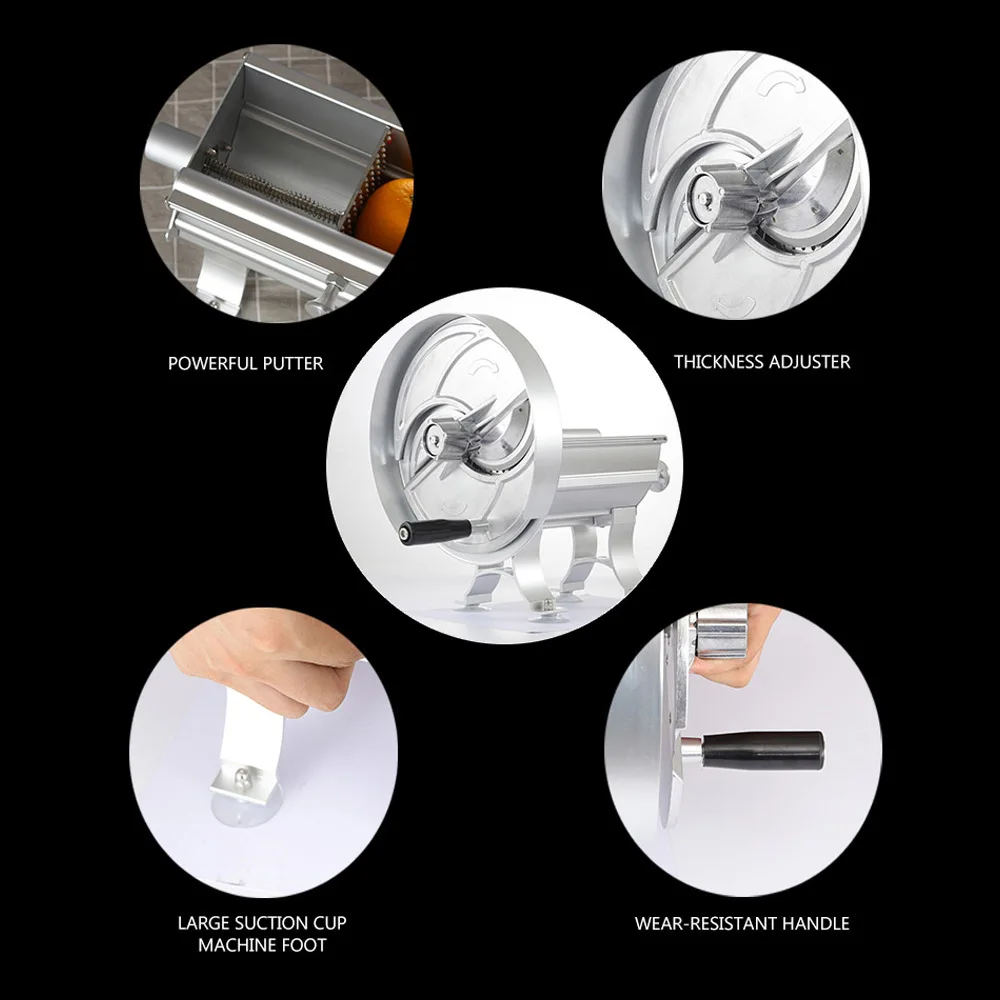 Fatiador de aço inoxidável, processador de batatas fritas, triturador comercial, espessura ajustável, artefato de corte de gengibre