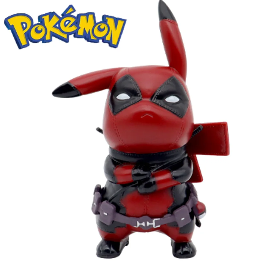 12Cm Kawaii Pikachu Cos Deadpool Anime Personages Q Versie Van Cartoon Animatie Tij Spelen Figuur Desktop Auto Decoratie Pokemon