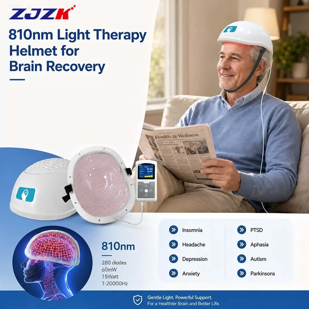 ZJZK 810nm NIR Photobiomodulation Brain Helmet 40Hz Neuromodulation Device Support TBI Stroke Parkinson Neuro Wellness Recovery
