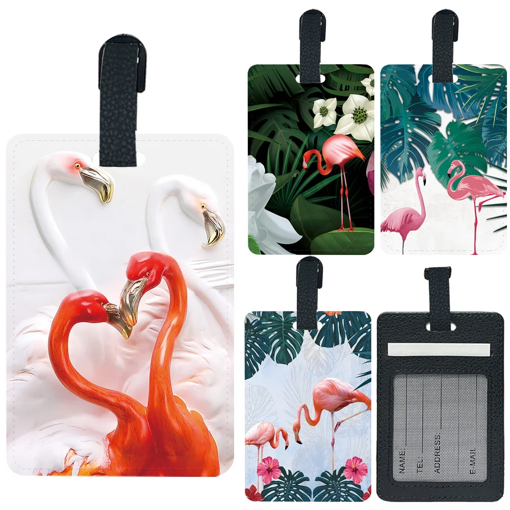 

Fashion Baggage Boarding Tag Pu Luggage Tag Travel Personalized Luggage Boarding Pass Holder ID Name Address Flamingo Pattern