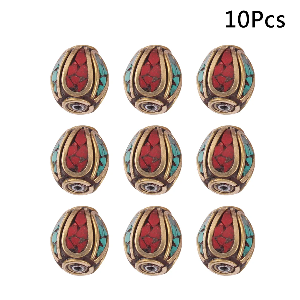 10pcs Nepal Handmade Handmade Handmade Spacer Beads Copper Spacer Beads Hole Beads for Jewelry Making (496-Y10267)