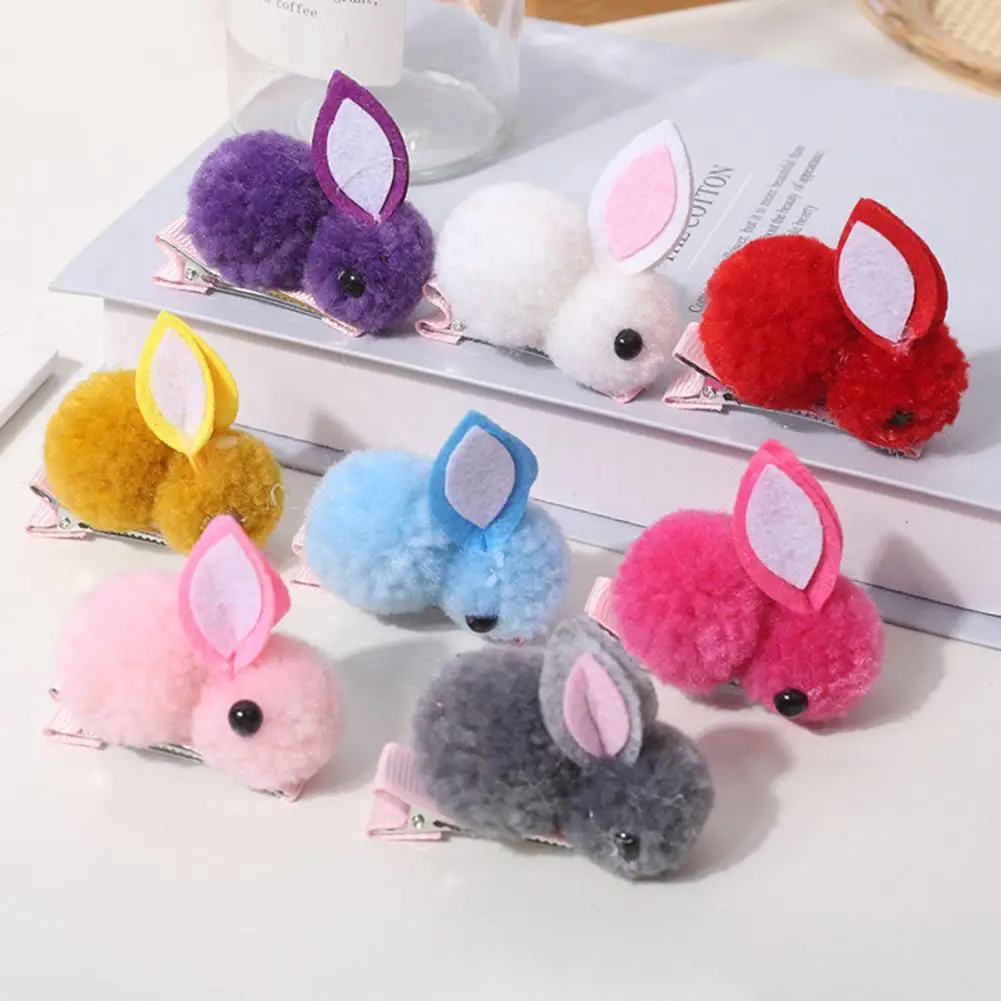 Cute Cartoon Hair Clips Adorable Winter Plush Bunny Hairpins Vivid Color Hair Clips Shape Hair Accessory for Kids Exquisite image 2