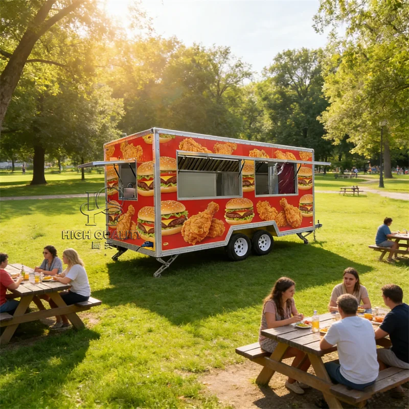 United State Food Truck with Full Kitchen BBQ Pizza Trucks  Compact Mobile Pizzeria Trailer with Pizza Oven and Prep Counter